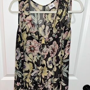 CAbi Black Floral Sleeveless Blouse